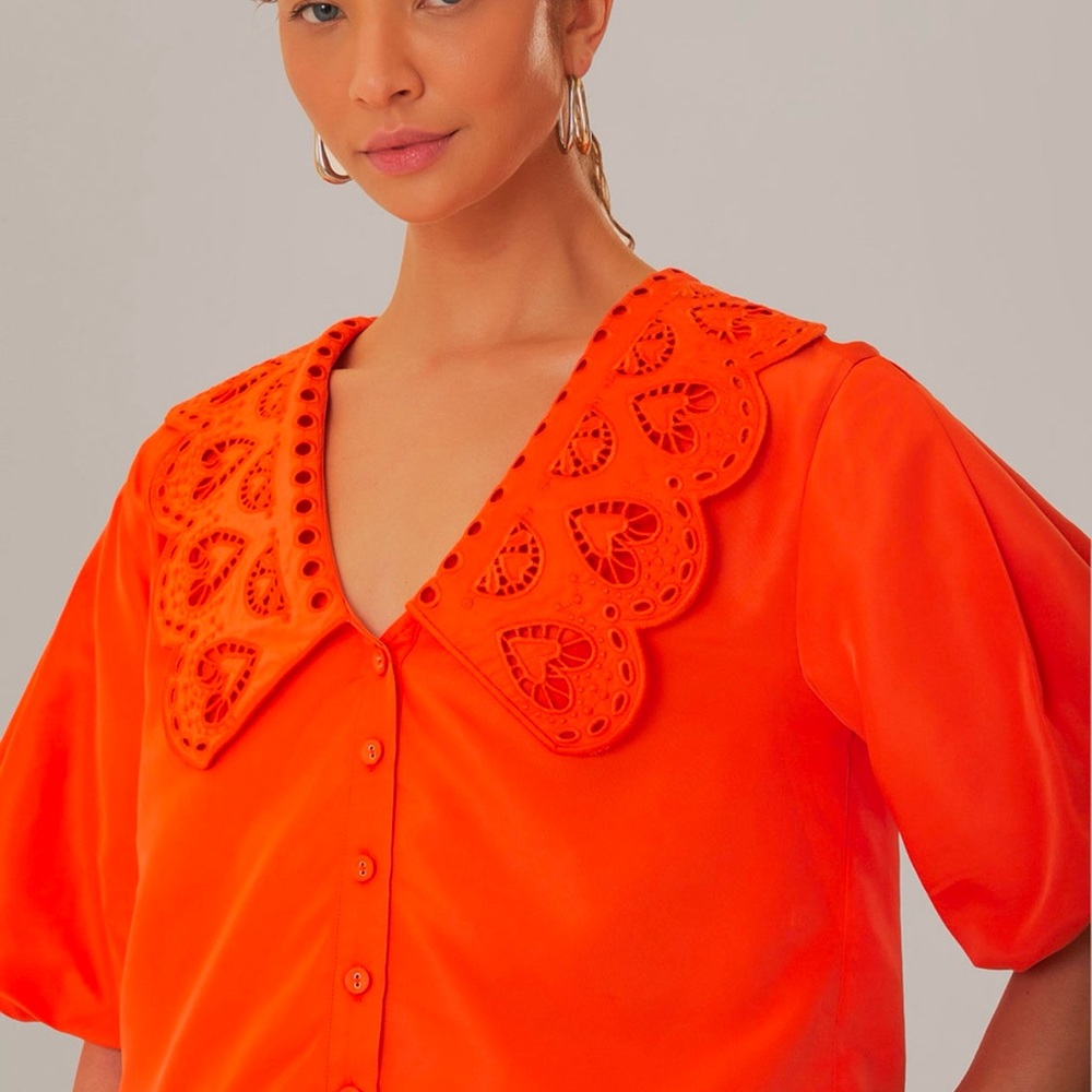 Farm Rio Orange Richelieu Collar Shirt XL